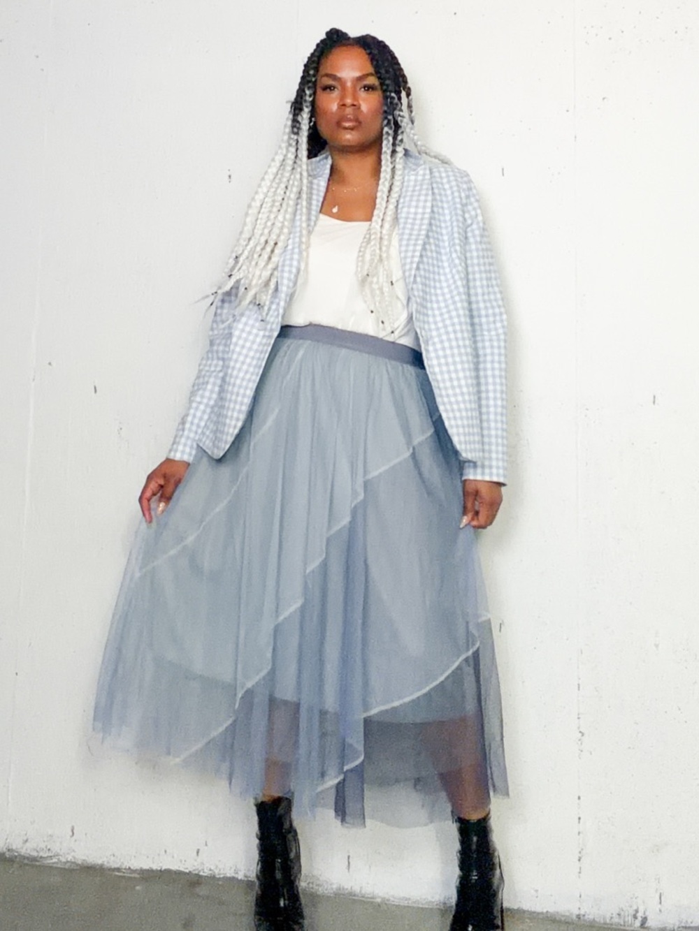Light Blue Layered Tulle Midi Skirt - Women's, S
